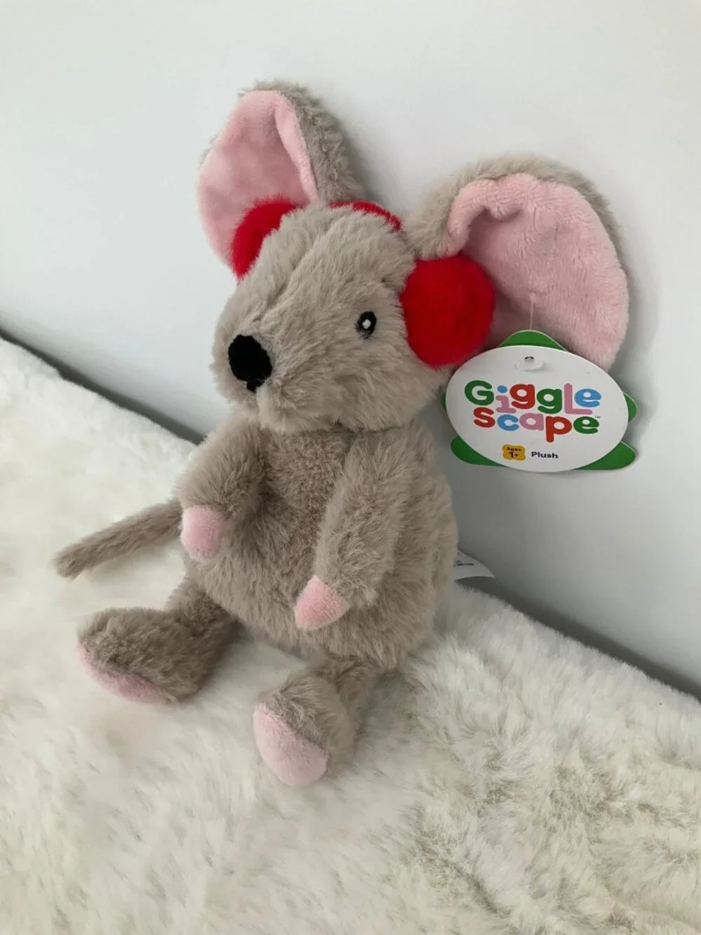 Gigglescape Christmas Gray Mouse Plush Toy With Red Earmuffs 7